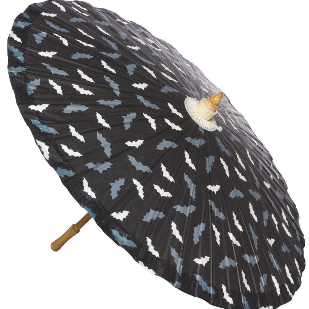 Sourpuss Black Bat Print Parasol Umbrella
